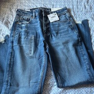 American Eagle Outfitters Women's Distressed Blue Straight Leg Jeans